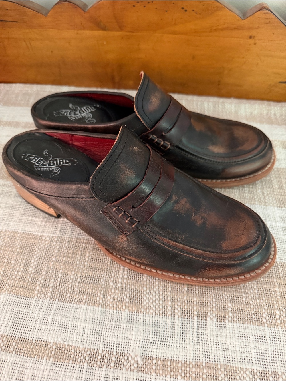 Freebird by Steven Black with Brown Distressed Leather Mule Clogs